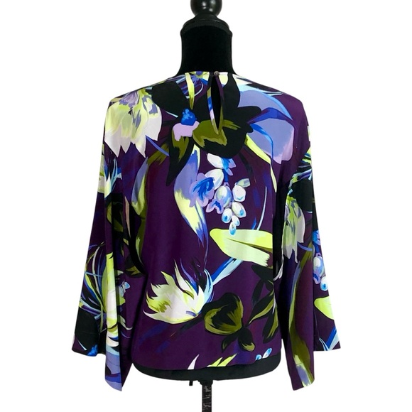 Psophia Silk Blouse with Flower Print in Violet Size Small - Picture 3 of 13